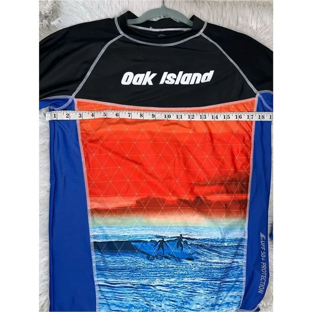 Oak Island Men's Long-Sleeve Swim Rash Guard - Black/Orange/Blue